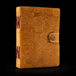Leather Embossed Notebook – Tan Floral Pattern –  17.8×12.7 cm