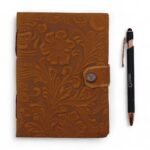 Leather Embossed Notebook – Tan Floral Pattern –  17.8×12.7 cm - Image 3